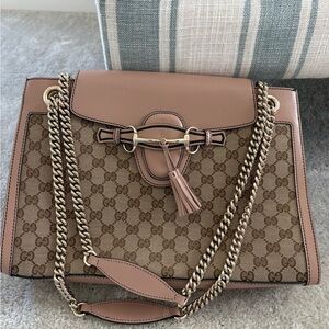 Gucci Pink GG Canvas Shoulder Bag with Gold Chain